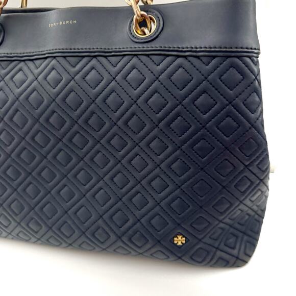 TORY BURCH Navy Blue Fleming Triple Compartment Leather Tote - Picture 5 of 15